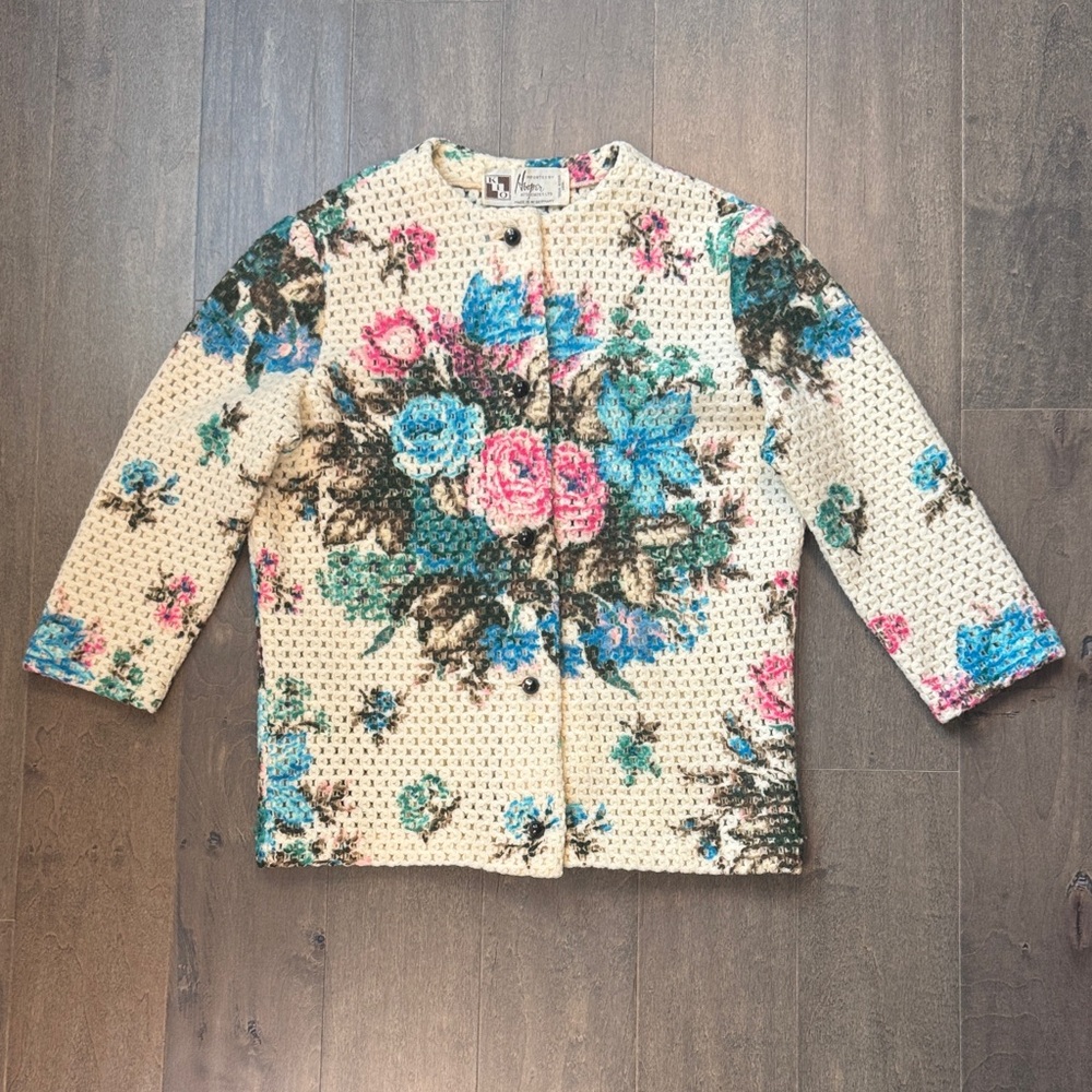 Vintage Wool Floral Women's Cardigan - Picture 1 of 7